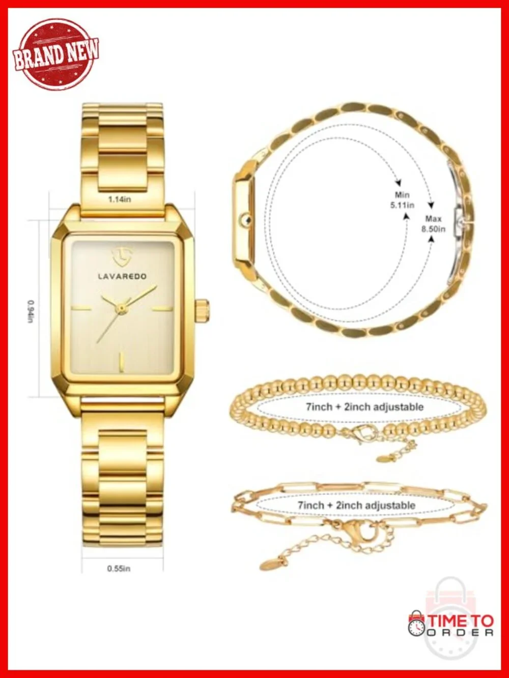 Luxury Gold Watch Set with Japanese Quartz Movement Dainty Stainless Steel